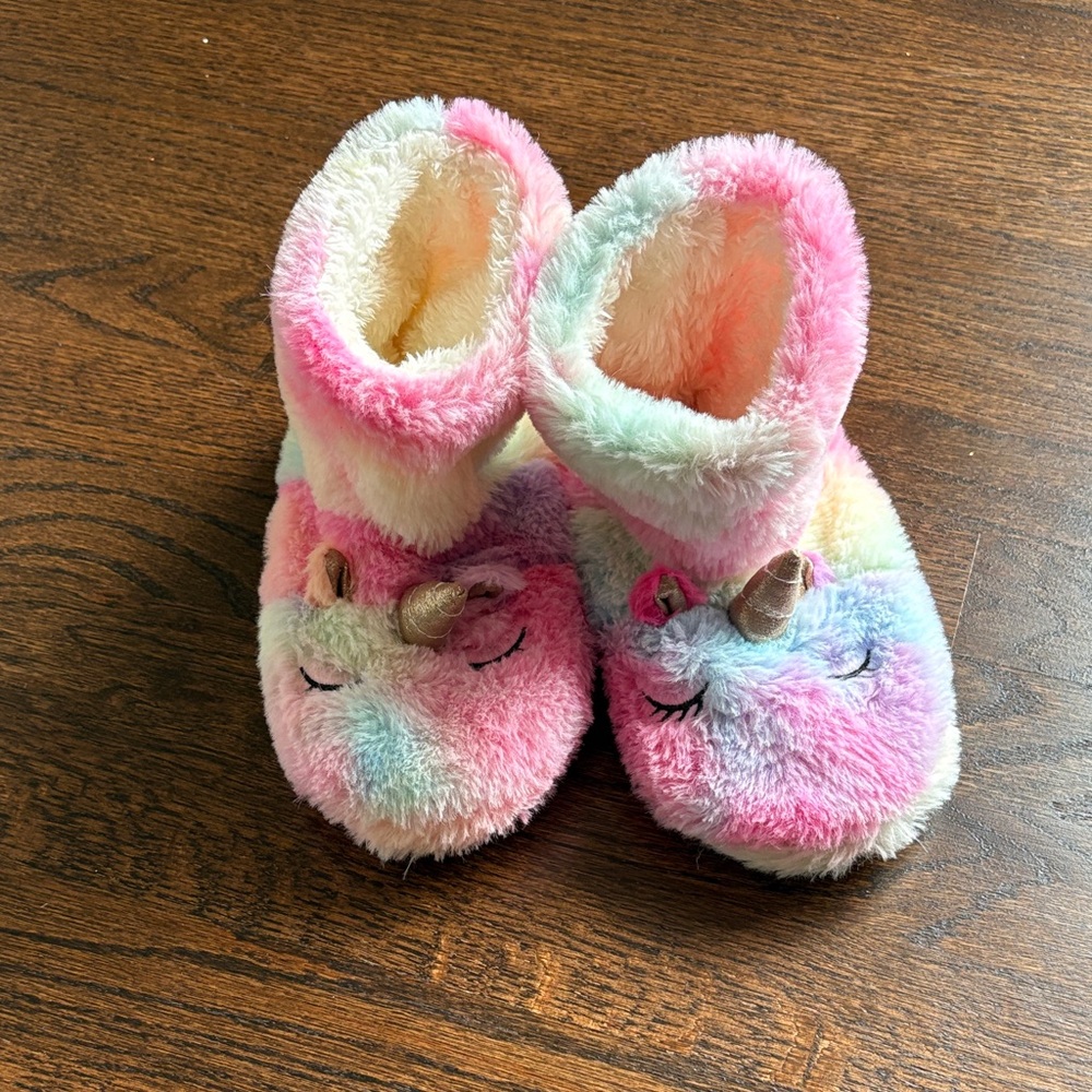 Unicorn Plush Kids Slippers - Pink and Multicolor